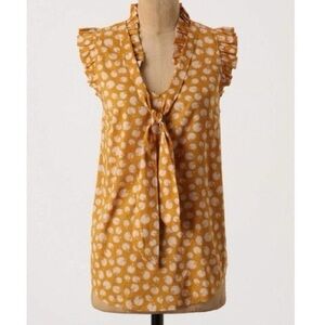 Odille Mustard Floral Ruffle Sleeve Blouse with bow.